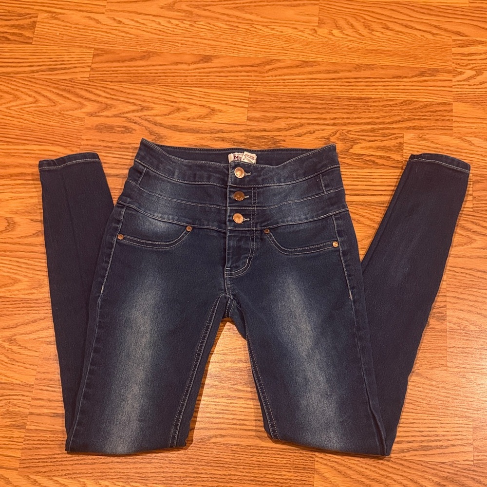 Mudd High-Rise Dark Blue Jeans with Button Details
